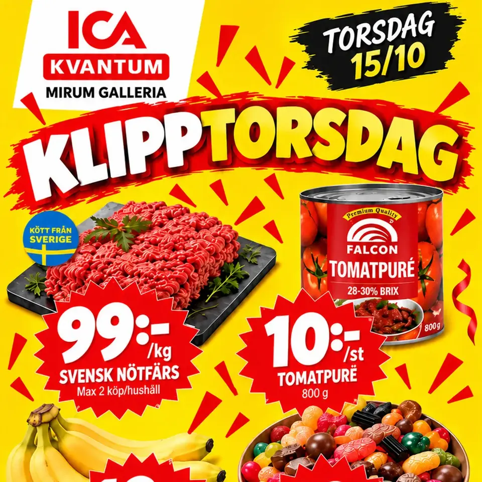 Klipptorsdag med många billiga varor på Ica Kvantum Mirum