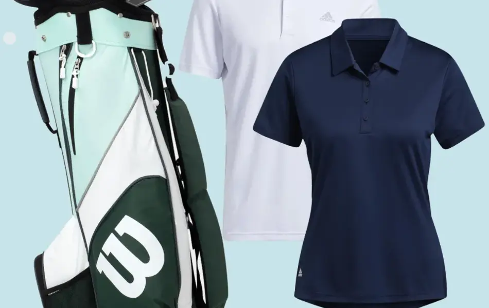Utstyr og klær til golf: bag, køller, pique, caps og belte