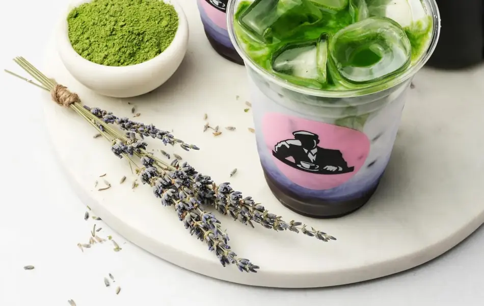 blueberry ice matcha latte