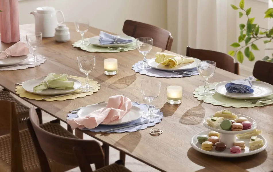 106015022 Tilda tekstilserviett blå 106015024 Tilda tekstilserviett rosa 106015026 Tilda tekstilserviett pistasj 106015027 Tilda tekstilserviett gul _samlebilde (1)