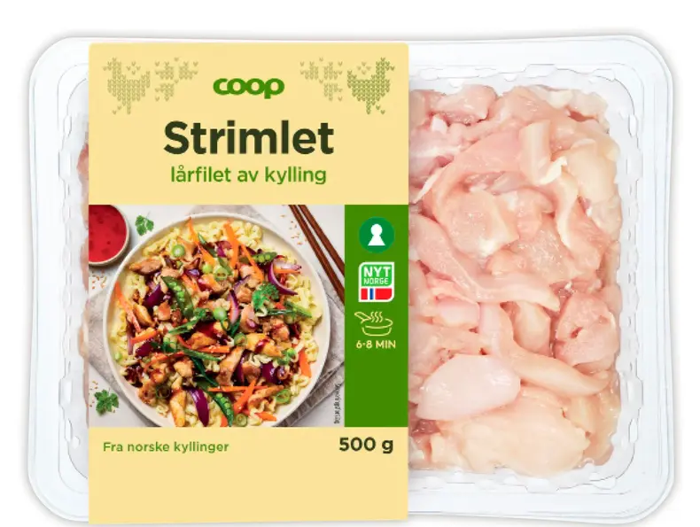 Coop strimlet kylling lårfilet i pakke