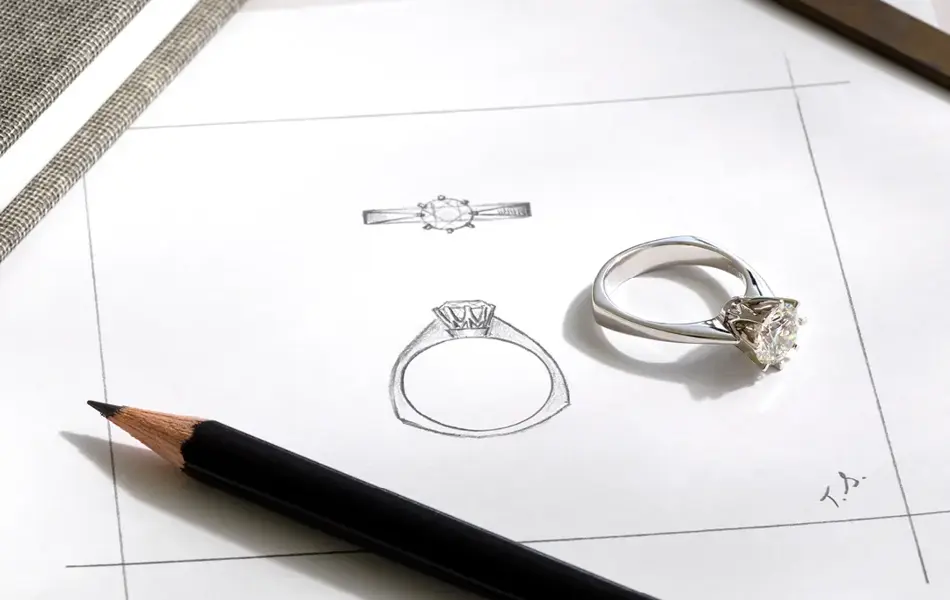 skisse av ring og ferdig ring