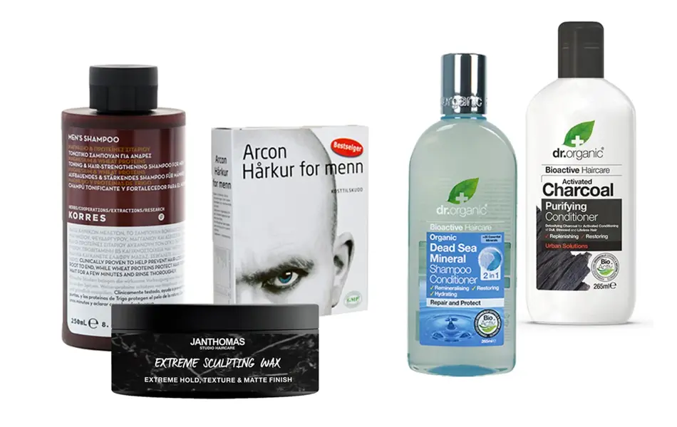 Fem produktbilder med hårprodukter