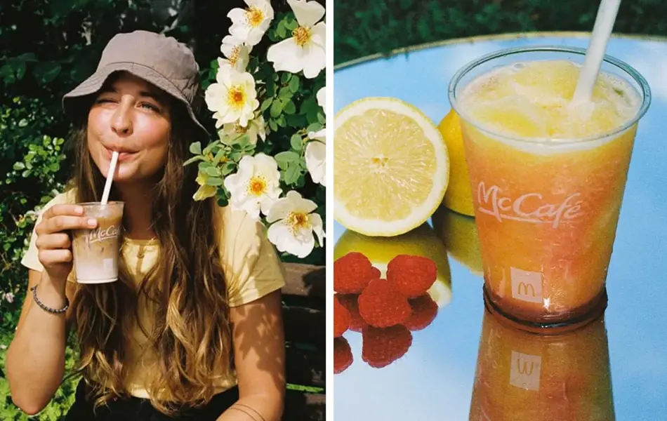 Dame som drikker en kald drikke og lemonade