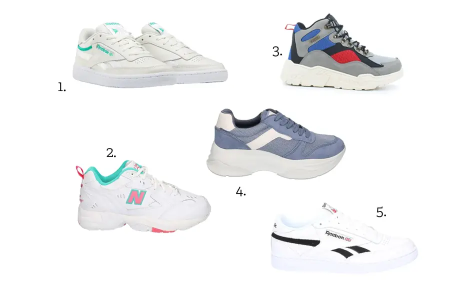 Produktbilde av fem forskjellige sneakers
