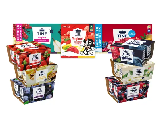 diverse flere pakk med yoghurt fra Tine