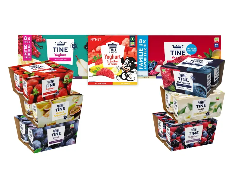 diverse flere pakk med yoghurt fra Tine