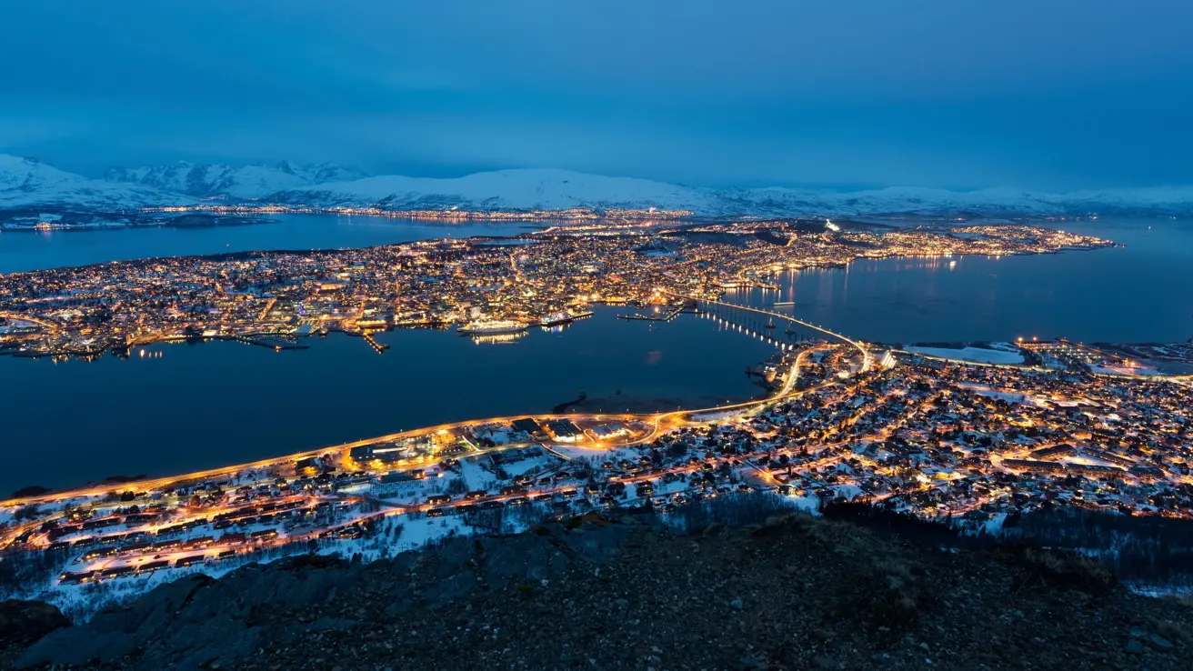 Panorama Tromso in Norway at night 