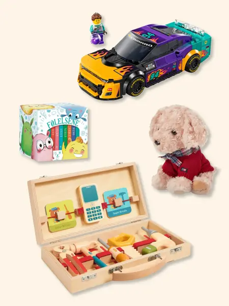 Kollasj med julegavetips til barn