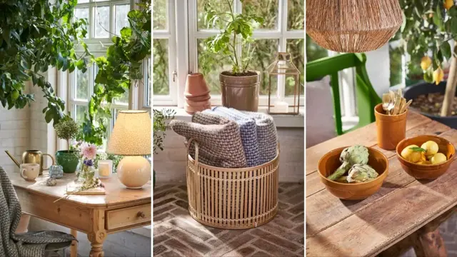 Foto av miljøer med småinteriør fra stue, soverom, kjøkken og vinterhage