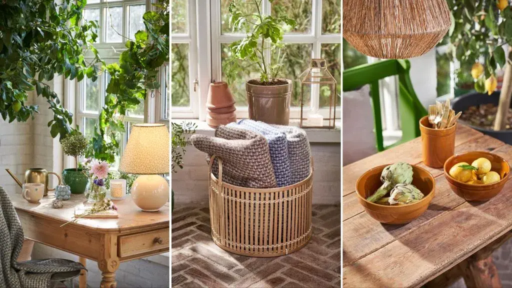 Foto av miljøer med småinteriør fra stue, soverom, kjøkken og vinterhage