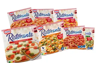 Utvalg av Ristorante frossenpizza i ulike smaker.