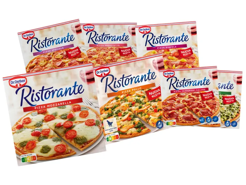 Utvalg av Ristorante frossenpizza i ulike smaker.