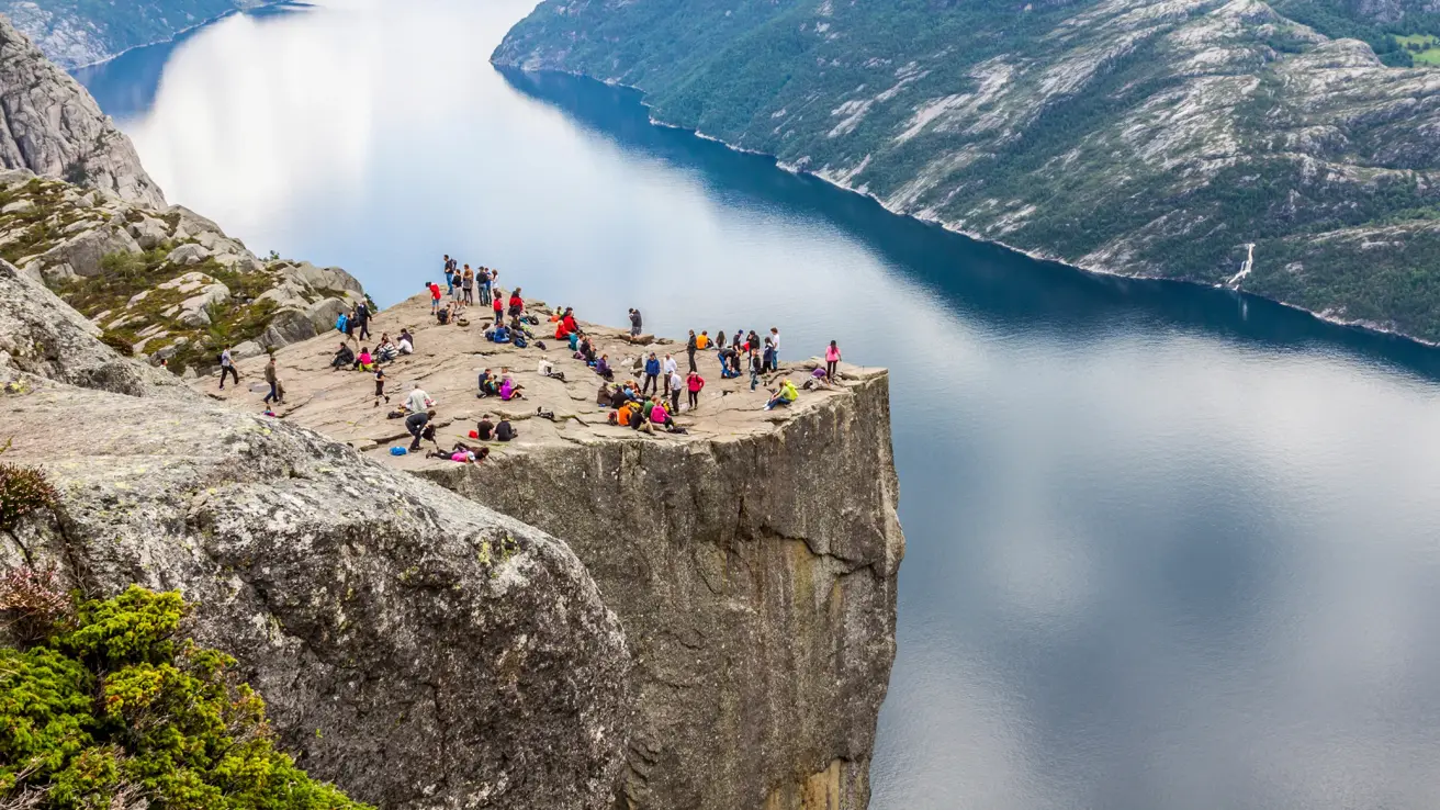 Preikestolen,Pulpit Rock at Lysefjorden (Norway). A well known tourist attraction
