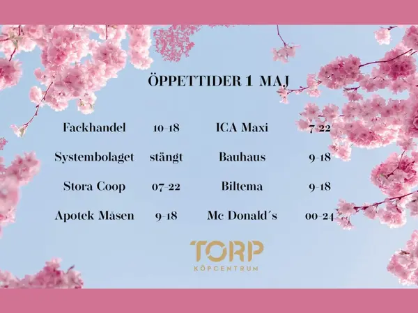 öppettider 1 maj hem