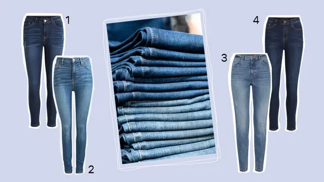 Kollasj av jeans, produktbilder