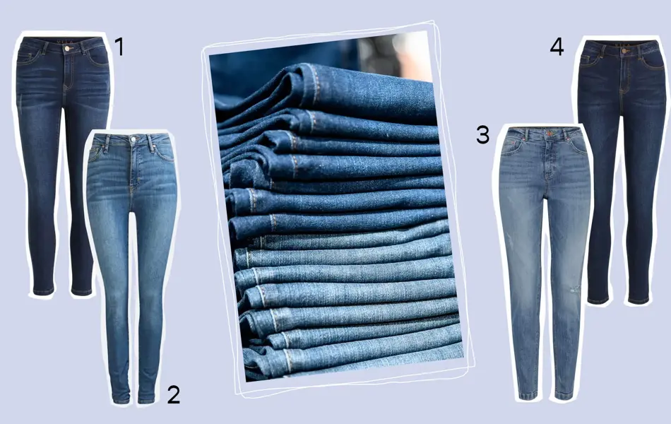 Kollasj av jeans, produktbilder