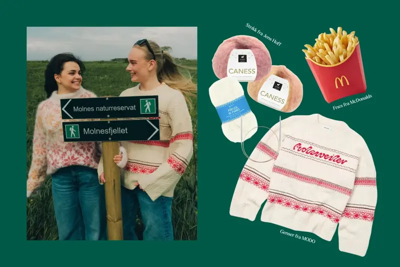 pommes frites, strikkegenser og garn, 2 venner