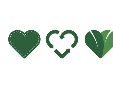 tre symboler på bærekraft, reparer, resirkuler og naturen