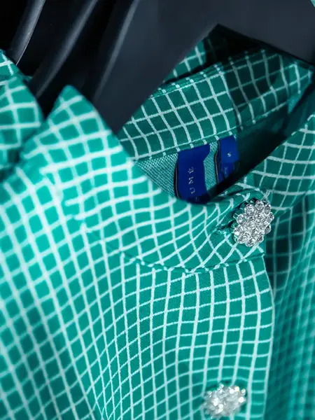 Grønn bluse med glitrende knapper