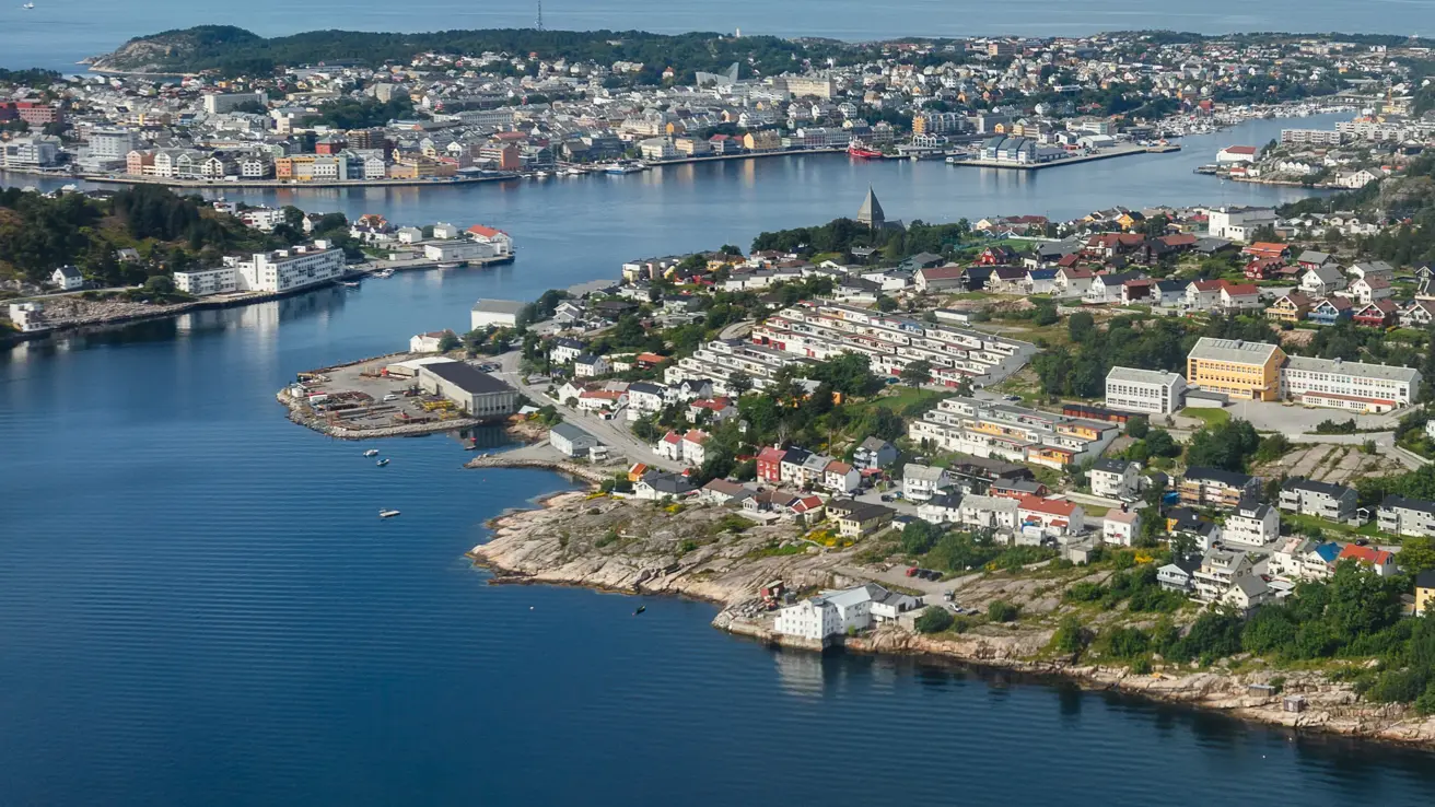 View on Kristiansund city from airplane. Norway. Horizontal shot.