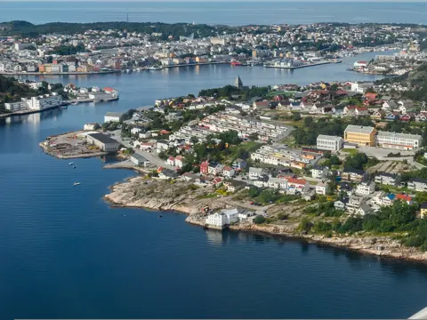 View on Kristiansund city from airplane. Norway. Horizontal shot.