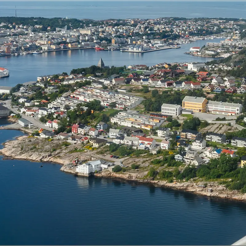 View on Kristiansund city from airplane. Norway. Horizontal shot.