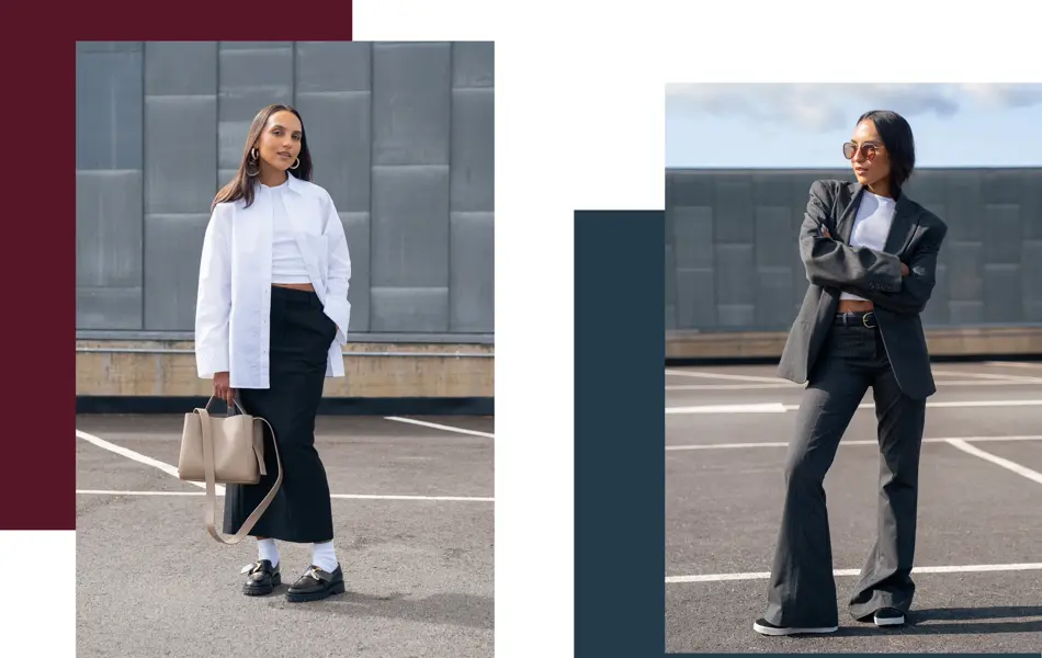 dame som viser mote på p-hus taket