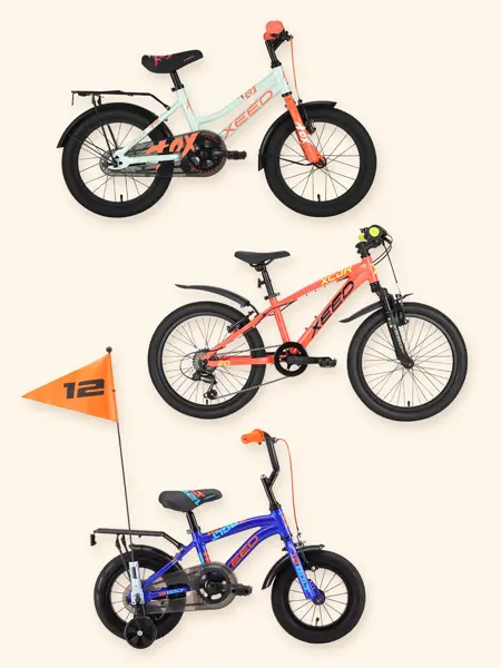 Kollasj av sykler til barn