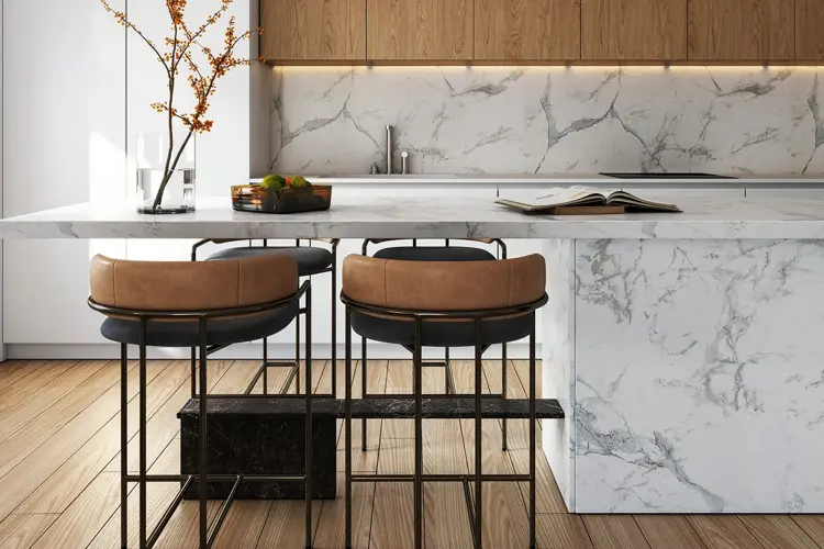 Kvalitet og blanding av materialer som tre og marmor