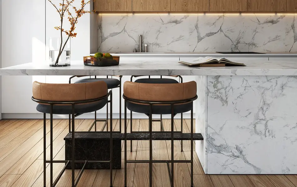 Kvalitet og blanding av materialer som tre og marmor