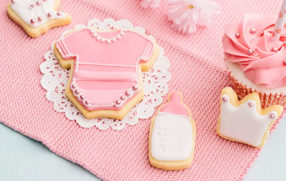 Butter cream cupcakes and cookies for a baby shower