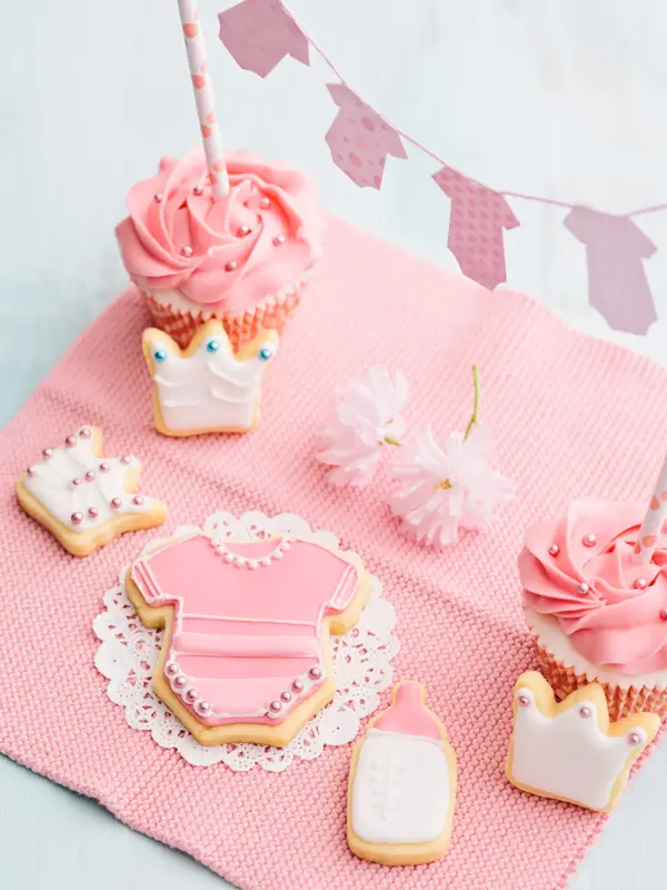 Butter cream cupcakes and cookies for a baby shower