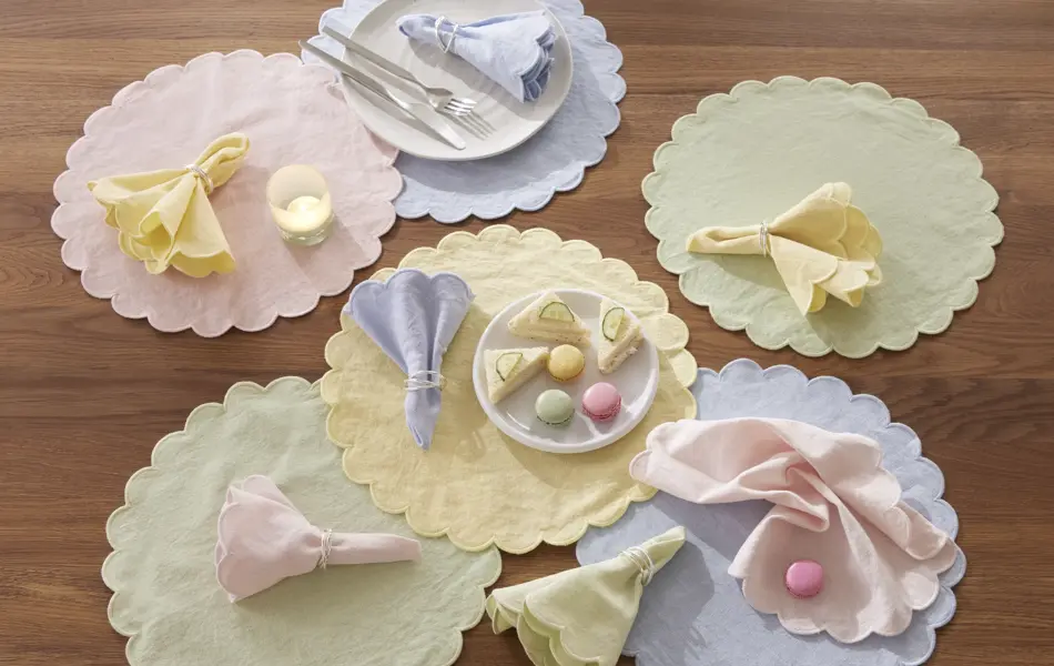 106015024 Tilda tekstilserviett Ø38 rosa 106015026 Tilda tekstilserviett Ø38 pistasj_