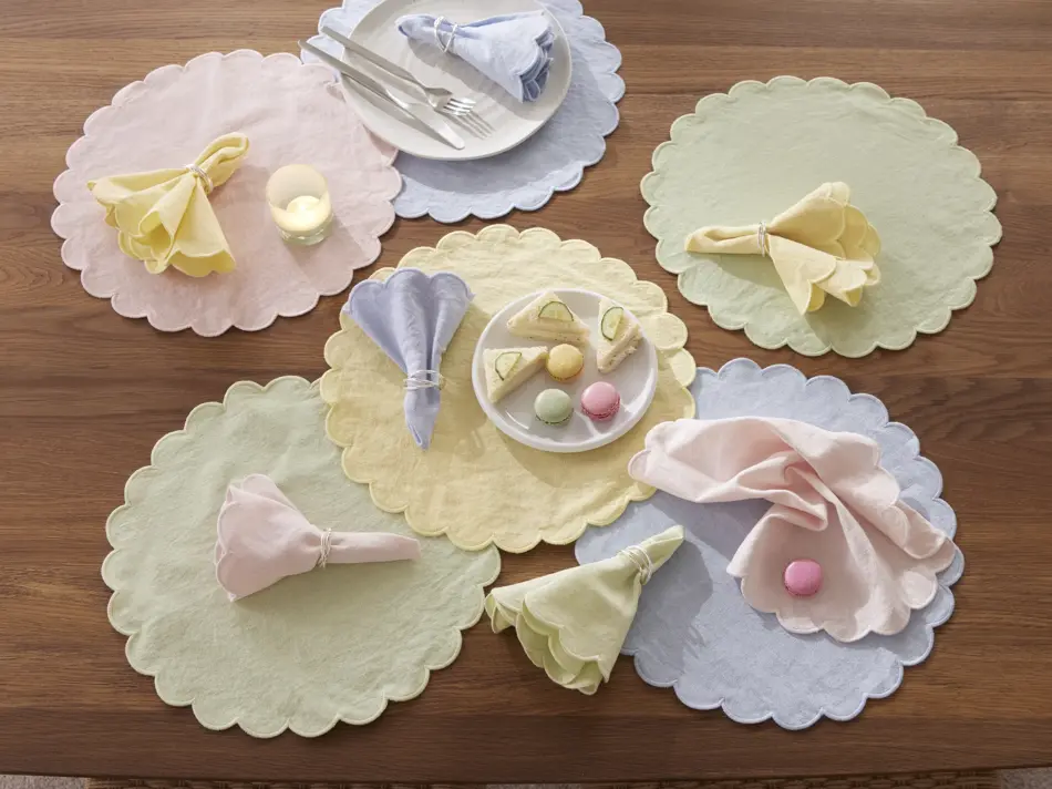 106015024 Tilda tekstilserviett Ø38 rosa 106015026 Tilda tekstilserviett Ø38 pistasj_