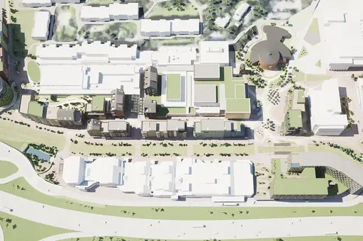 Illustrasjon eller 3D-modell av det planlagte bydelssentrumet i Åsane 
