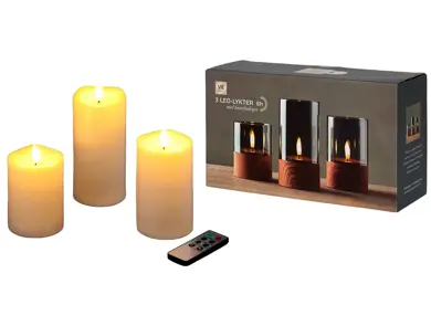 LED-lys i ulike størrelser med fjernkontroll og dekorative LED-lykter.