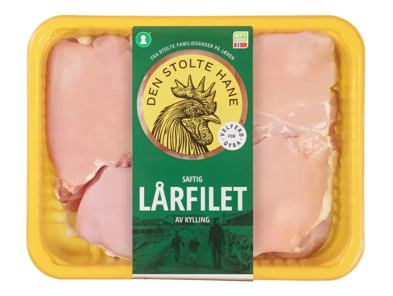 Pakke med saftig kylling lårfilet fra Den Stolte Hane.
