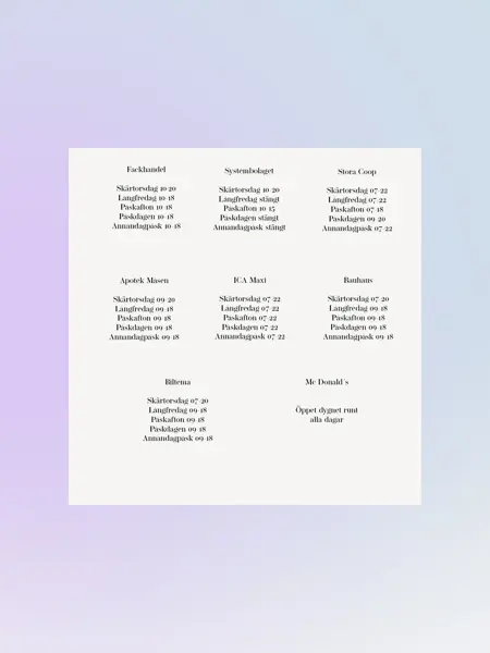 öppettider påsk Torp