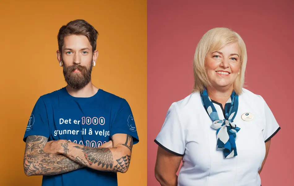 Ansatte i uniform fra REMA 1000 og Boots Apotek