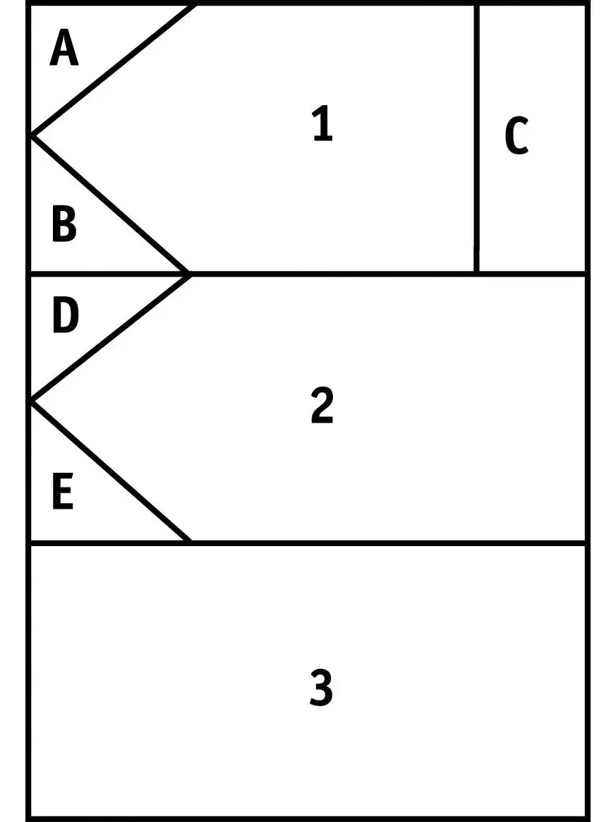 Tegning som viser hvordan du skal dele en langpanne for at det skal bli en sjørøverkake