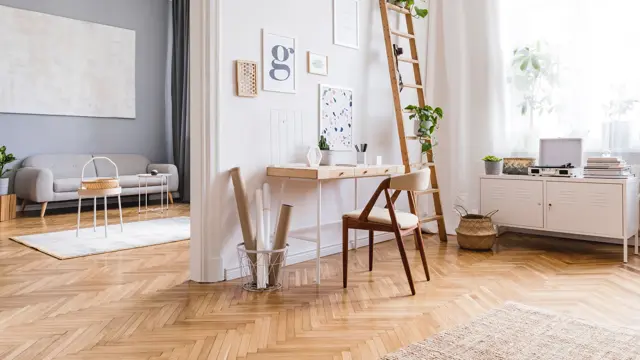 Design scandinavian home interior of open space with stylish furnitures and wall template gallery. Home decor.