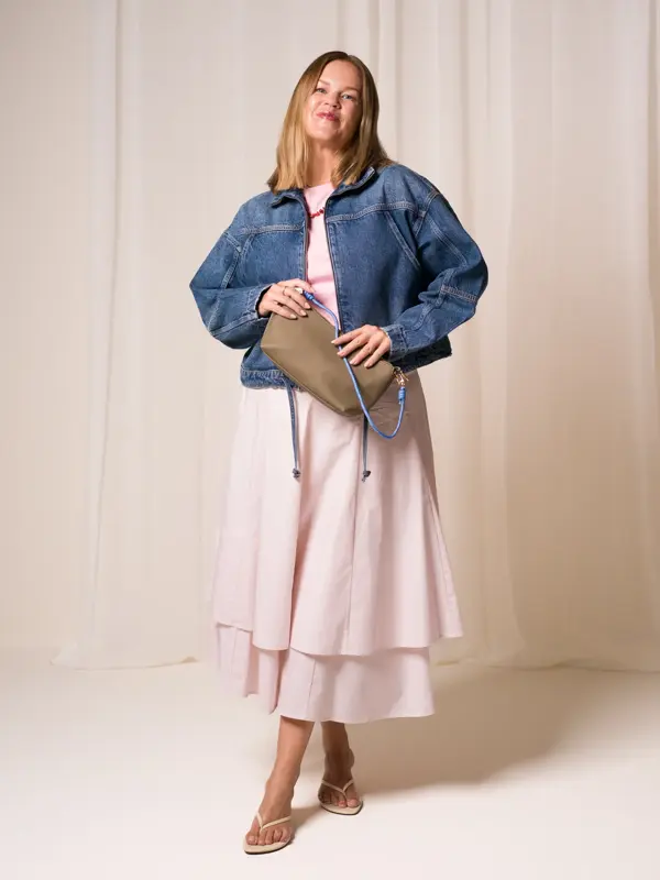 Denimjakke the Vibe 2800 T-skjorte BikBok 199 skjørt de fem hjørner 2999 veske fra Lindex 299 smykke accessorize, kr 229 Ring 4women 399 Hæler Zara 399-1