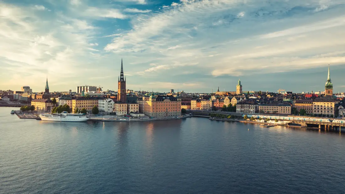 Dramatic sky over old town of Stockholm, Sweden.