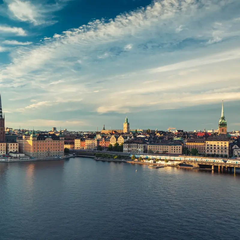 Dramatic sky over old town of Stockholm, Sweden.