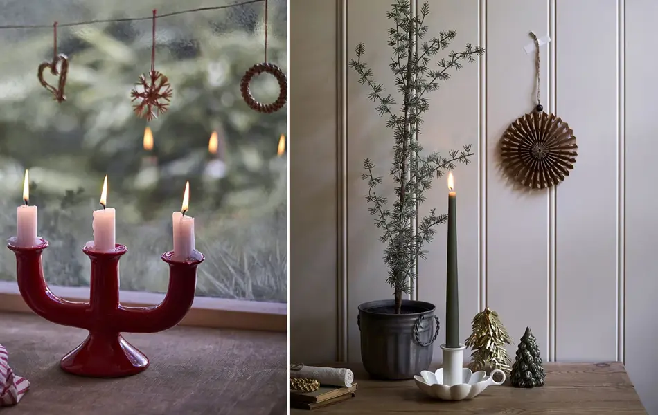 lysestaker og annen dekorpynt fra søstrene grene