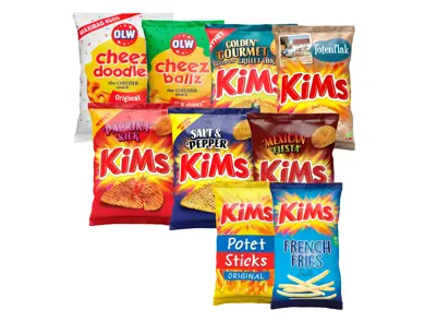 Utvalg av KiMs og OLW snacksposer