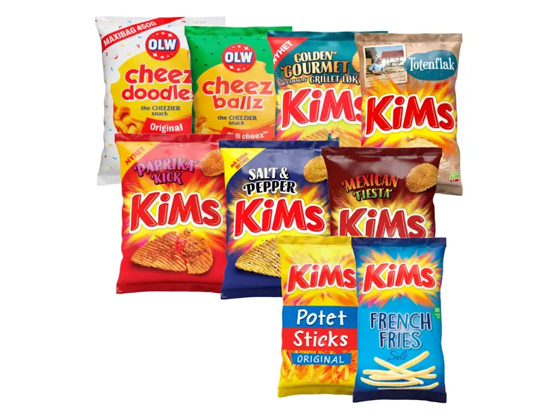 Utvalg av KiMs og OLW snacksposer