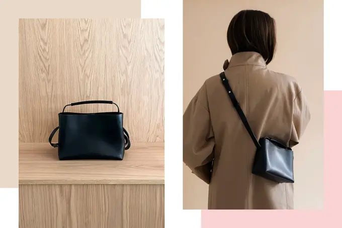 Dame viser frem vesker