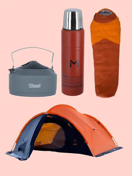 Kollasj med turutstyr